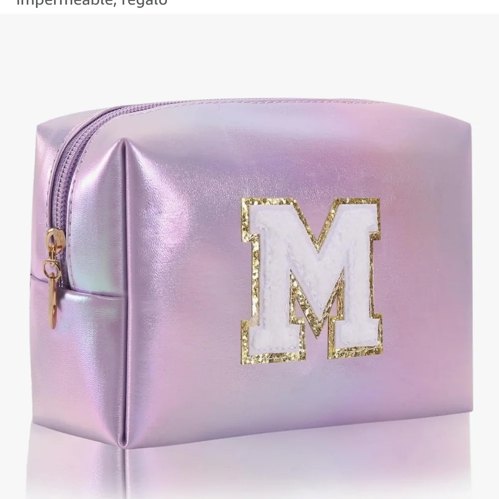 New Chic Iridescent Makeup Bag with Gold 'M' Design